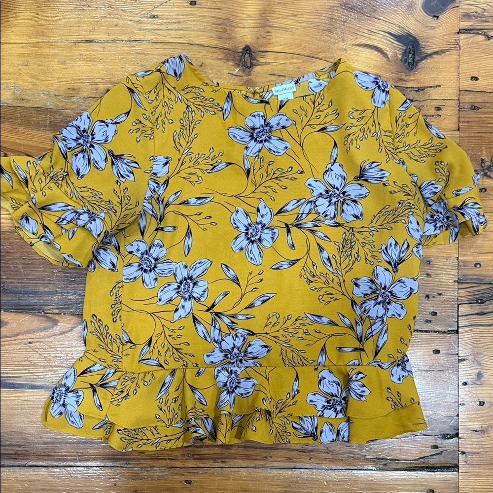 Paraphrase Mustard Floral Blouse Size Medium